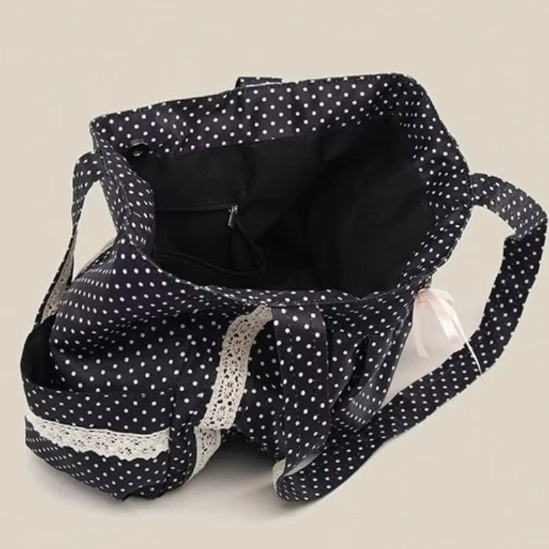 women shoulder bag for korean vintage canvas cute lace large capacity tote multi pocket handbag fashion round dot underarm bag Women Shoulder Bag For Korean Vintage Canvas Cute Lace Large Capacity Tote Multi Pocket Handbag Fashion Round Dot Underarm Bag