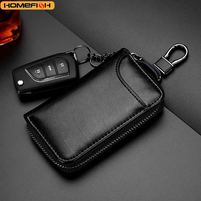 homefish multifunctional mini key bag, genuine leather keychain for men & women, portable car key case HOMEFISH Multifunctional Mini Key Bag, Genuine Leather Keychain for Men & Women, Portable Car Key Case