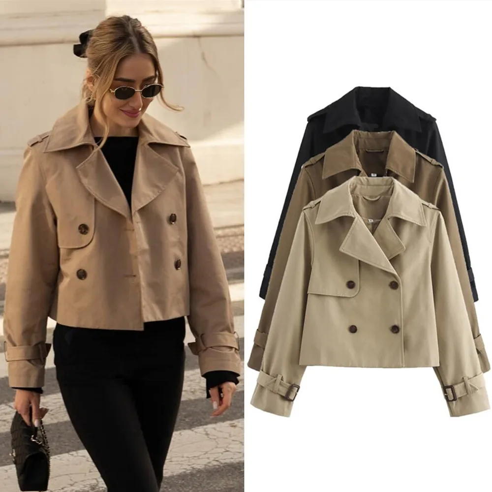 ladies vintage cropped trench spring autumn jacket women streetwear double breasted long sleeve top female chic coat outfits Ladies Vintage Cropped Trench Spring Autumn Jacket Women Streetwear Double Breasted Long Sleeve Top Female Chic Coat Outfits