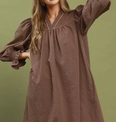 umgee textured puff sleeve mini dress